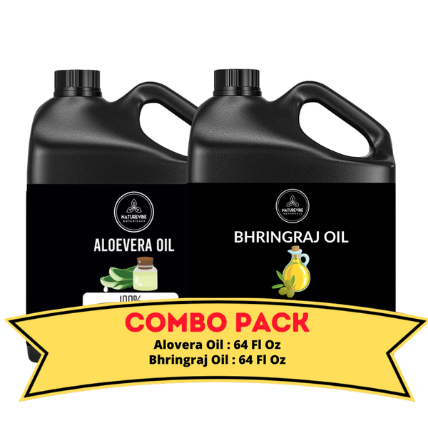 Aloevera Oil & Bhringraj Oil - Bundle of 64 Ounces Each | Hydrating and Nourishing for Skincare and Haircare | Soothes and Calms All Skin Types