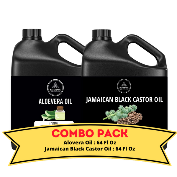 Aloevera Oil & Jamaican Black Castor Oil - Bundle of 64 Ounces Each | Hydrating and Nourishing for Skincare and Haircare | Soothes and Calms All Skin Types