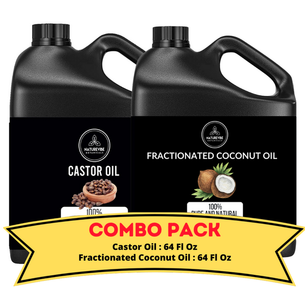 Castor Oil & Fractionated Coconut Oil- Bundle of 64 Ounces Each | Hydrating and Nourishing for Skincare and Haircare | Soothes and Calms All Skin Types