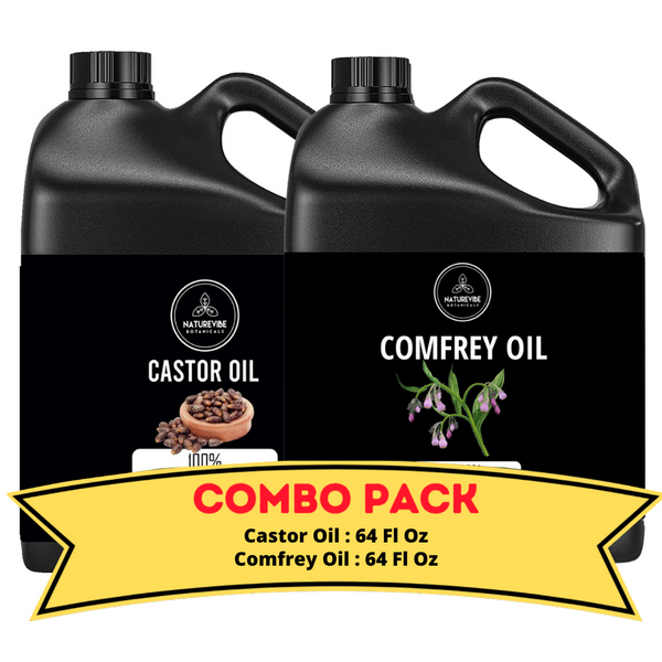 Castor Oil & Comfrey Oil- Bundle of 64 Ounces Each | Hydrating and Nourishing for Skincare and Haircare | Soothes and Calms All Skin Types