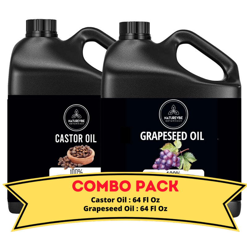 Castor Oil & Grapeseeed Oil- Bundle of 64 Ounces Each | Hydrating and Nourishing for Skincare and Haircare | Soothes and Calms All Skin Types