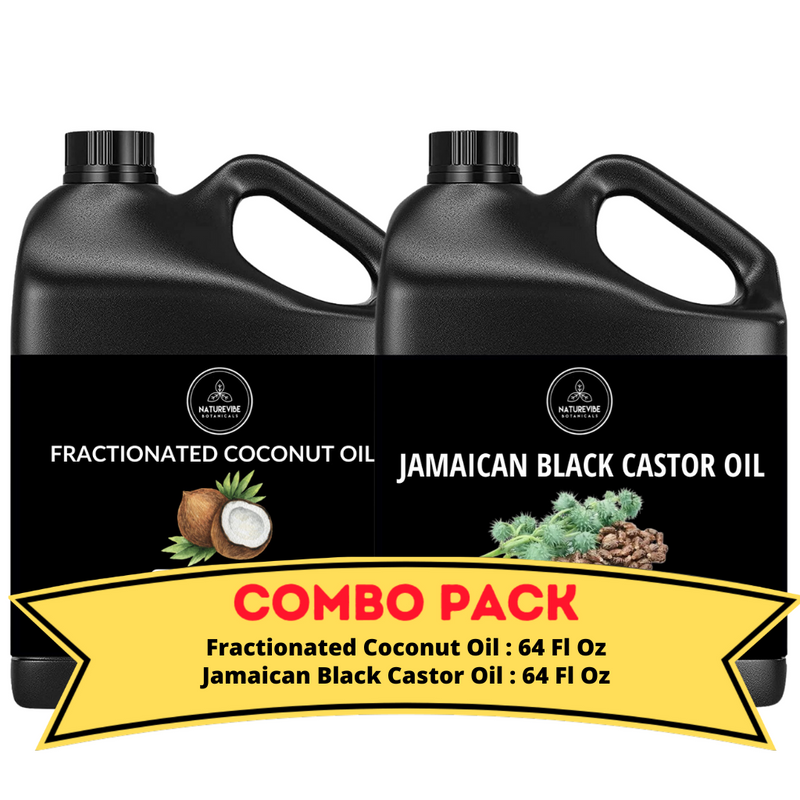 Fractionated Coconut Oil & Jamaican Black Castor Oil - Bundle of 64 Ounces Each | Hydrating and Nourishing for Skincare and Haircare | Soothes and Calms All Skin Types