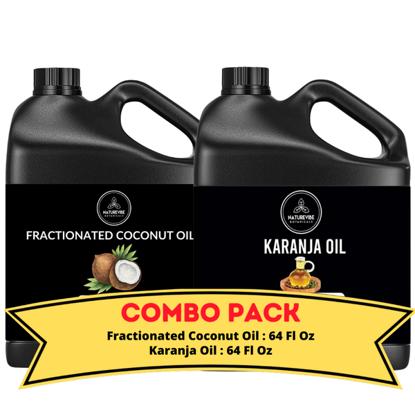 Fractionated Coconut Oil & Karanja Oil - Bundle of 64 Ounces Each | Hydrating and Nourishing for Skincare and Haircare | Soothes and Calms All Skin Types