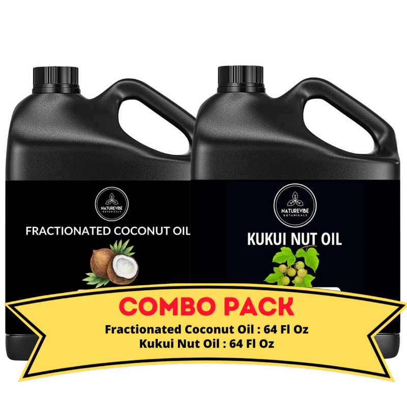 Fractionated Coconut Oil & Kukui Nut Oil - Bundle of 64 Ounces Each | Hydrating and Nourishing for Skincare and Haircare | Soothes and Calms All Skin Types