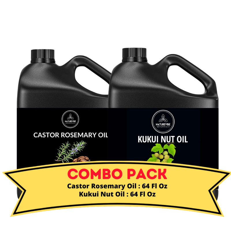 Castor Rosemary Oil & Kukui Nut Oil - Bundle of 64 Ounces Each | Hydrating and Nourishing for Skincare and Haircare | Soothes and Calms All Skin Types