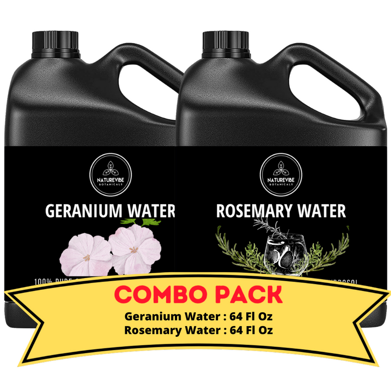 Geranium Water & Rosemary Water - Bundle of 64 Ounces Each Liquid Toner | Hydrating Mist for Face and Hair | Soothes and Calms All Skin Types