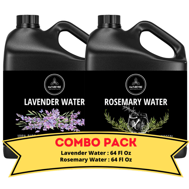 Lavender Water & Rosemary Water - Bundle of 64 Ounces Each Liquid Toner | Hydrating Mist for Face and Hair | Soothes and Calms All Skin Types