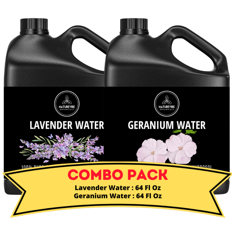 Lavender Water & Geranium Water - Bundle of 64 Ounces Each Liquid Toner | Hydrating Mist for Face and Hair | Soothes and Calms All Skin Types