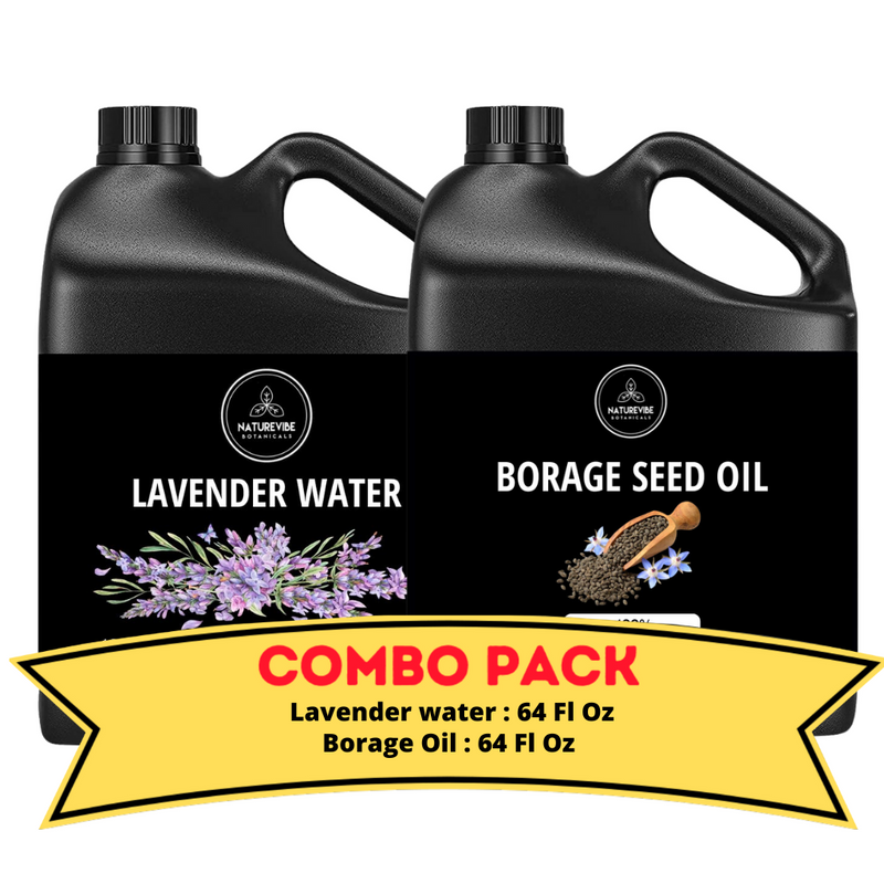 Lavender Water & Borage Oil - Bundle of 64 Ounces Each | Hydrating and Nourishing for Skincare and Haircare | Soothes and Calms All Skin Types