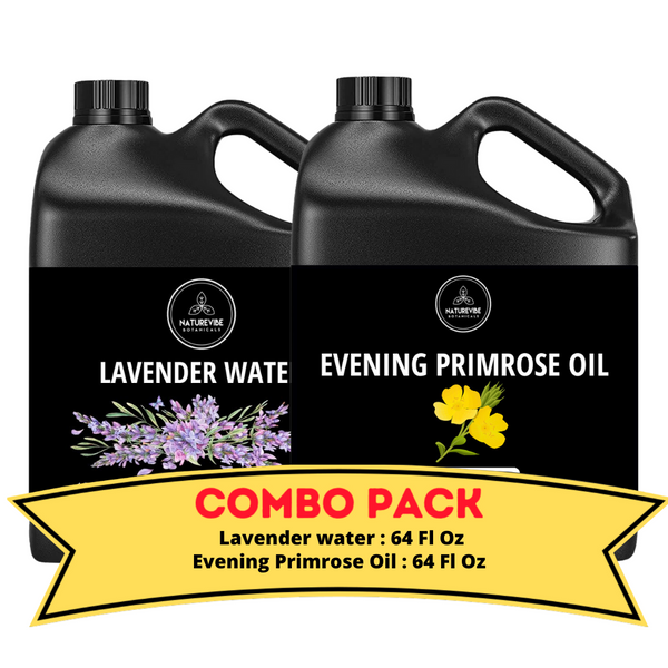 Lavender Water & Evening Primrose Oil - Bundle of 64 Ounces Each | Hydrating and Nourishing for Skincare and Haircare | Soothes and Calms All Skin Types