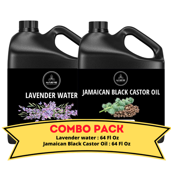 Lavender Water & Jamaican Black Castor Oil - Bundle of 64 Ounces Each | Hydrating and Nourishing for Skincare and Haircare | Soothes and Calms All Skin Types