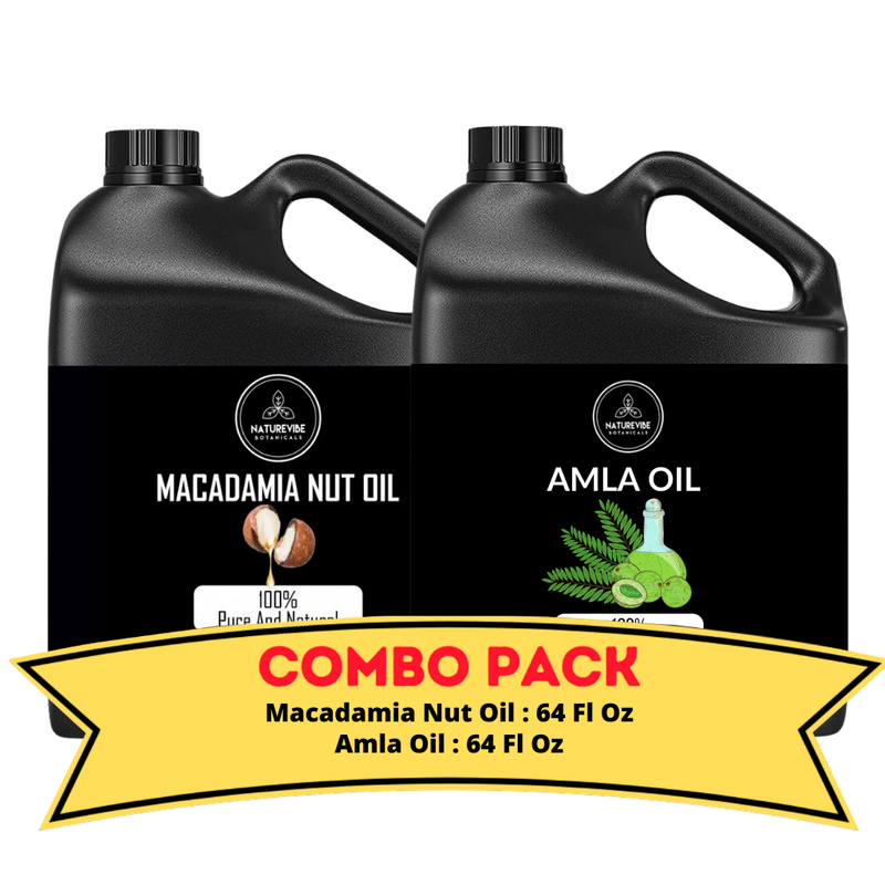 Macadamia Nut Oil & Amla Oil - Bundle of 64 Ounces Each | Hydrating and Nourishing for Skincare and Haircare | Soothes and Calms All Skin Types