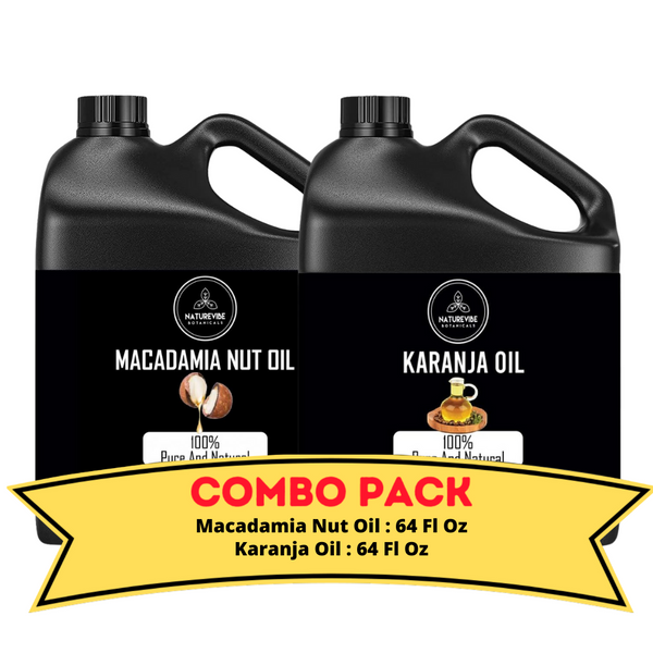 Macadamia Nut Oil & Karanja Oil - Bundle of 64 Ounces Each | Hydrating and Nourishing for Skincare and Haircare | Soothes and Calms All Skin Types