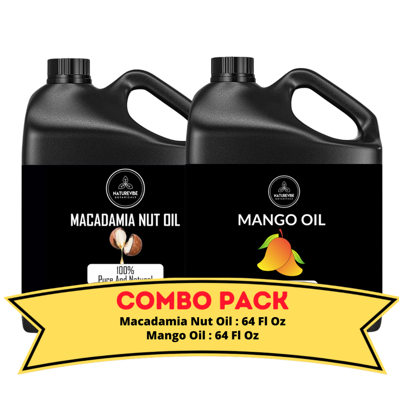 Macadamia Nut Oil & Mango Oil - Bundle of 64 Ounces Each | Hydrating and Nourishing for Skincare and Haircare | Soothes and Calms All Skin Types