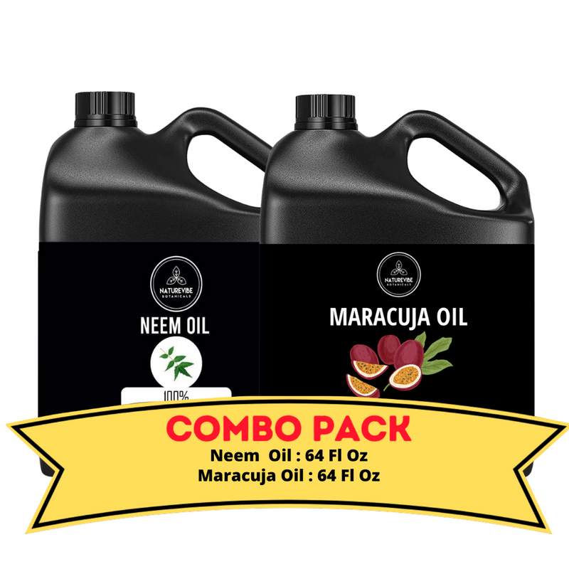 Neem Oil & Maracuja Oil - Bundle of 64 Ounces Each | Hydrating and Nourishing for Skincare and Haircare | Soothes and Calms All Skin Types