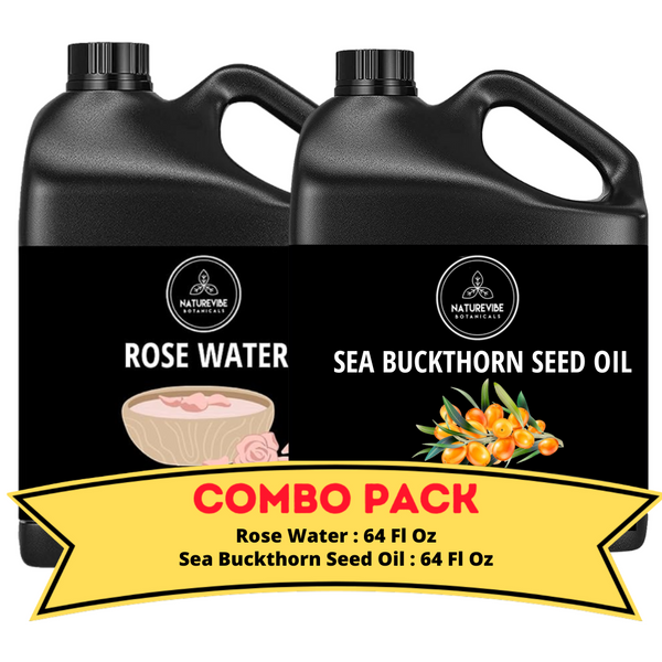 Rose Water &  Sea Buckthorn Oil - Bundle of 64 Ounces Each | Hydrating and Nourishing for Skincare and Haircare | Soothes and Calms All Skin Types