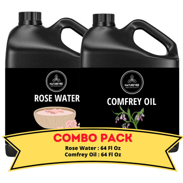 Rose Water &  Comfrey Oil - Bundle of 64 Ounces Each | Hydrating and Nourishing for Skincare and Haircare | Soothes and Calms All Skin Types