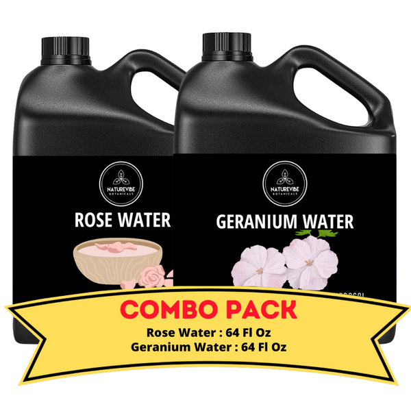 Rose Water & Geranium Water - Bundle of 64 Ounces Each Liquid Toner | Hydrating Mist for Face and Hair | Soothes and Calms All Skin Types