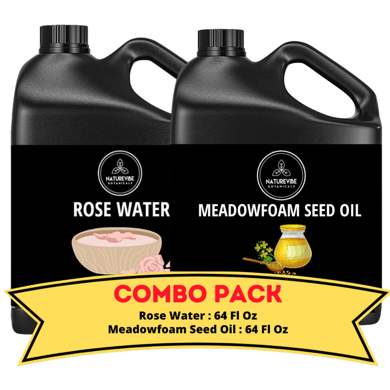 Rose Water &  Meadowfoam Oil - Bundle of 64 Ounces Each | Hydrating and Nourishing for Skincare and Haircare | Soothes and Calms All Skin Types