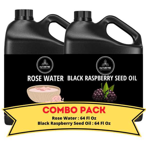 Rose Water &  Black Raspberry Oil - Bundle of 64 Ounces Each | Hydrating and Nourishing for Skincare and Haircare | Soothes and Calms All Skin Types