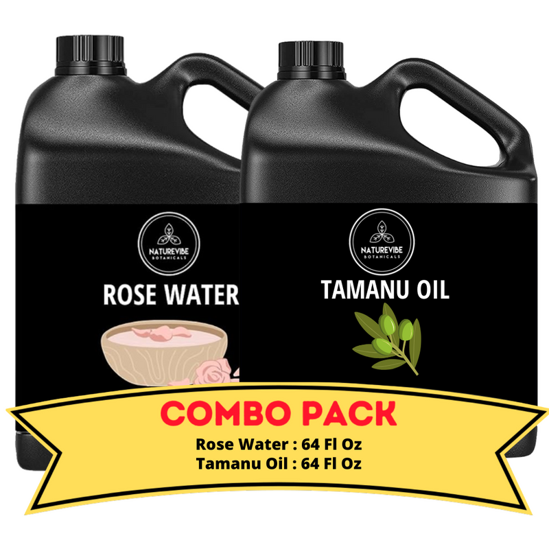 Rose Water & Tamanu Oil - Bundle of 64 Ounces Each | Hydrating and Nourishing for Skincare and Haircare | Soothes and Calms All Skin Types