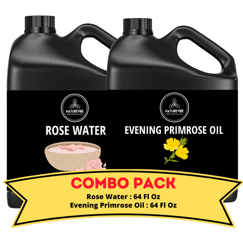 Rose Water & Evening Primrose Oil - Bundle of 64 Ounces Each | Hydrating and Nourishing for Skincare and Haircare | Soothes and Calms All Skin Types