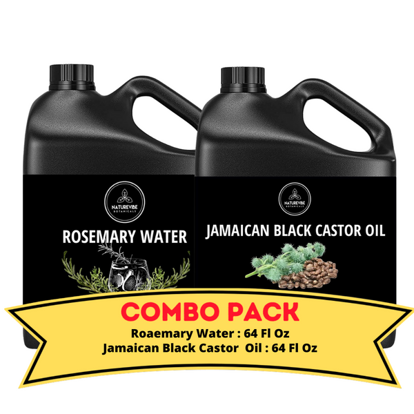 Rosemary Water & Jamaican Black Castor Oil - Bundle of 64 Ounces Each | Hydrating and Nourishing for Skincare and Haircare | Soothes and Calms All Skin Types