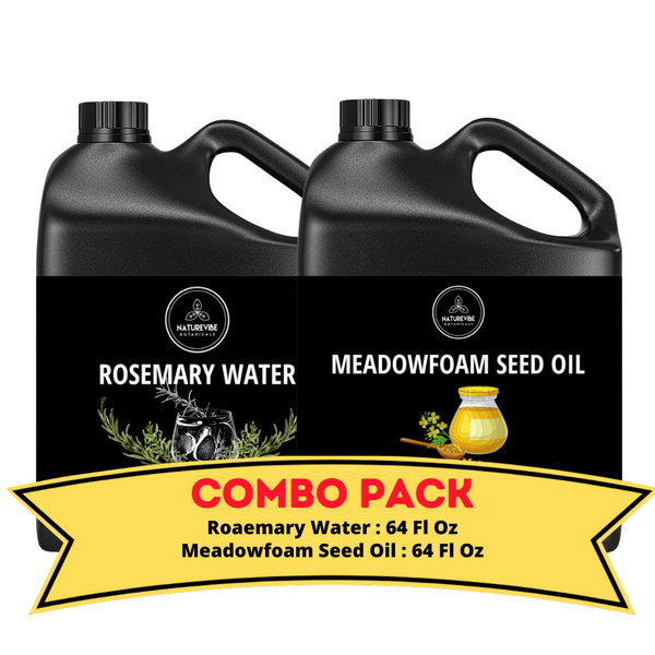 Rosemary Water & Meadowfoam Oil - Bundle of 64 Ounces Each | Hydrating and Nourishing for Skincare and Haircare | Soothes and Calms All Skin Types