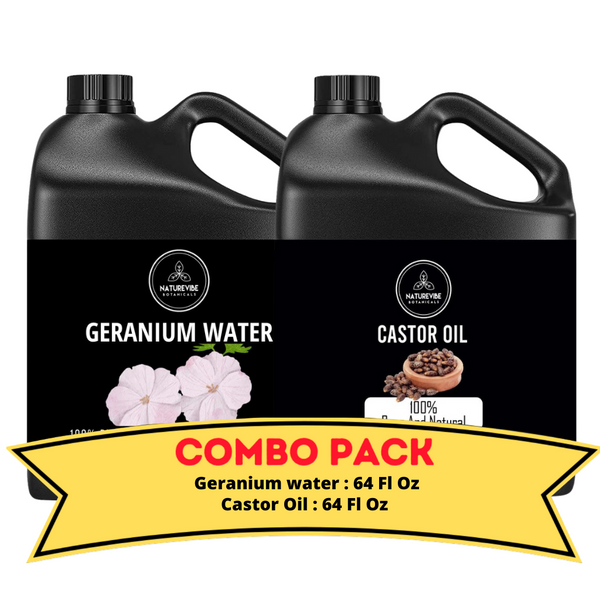 Geranium Water & Castor Oil - Bundle of 64 Ounces Each | Hydrating and Nourishing for Skincare and Haircare | Soothes and Calms All Skin Types