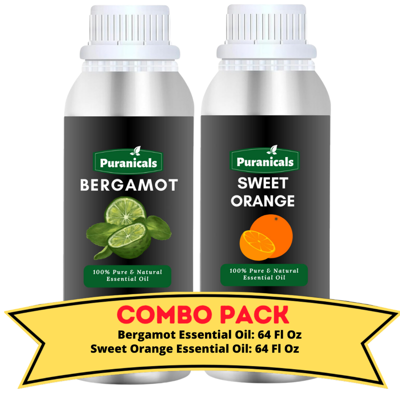 Bergamot Essential Oil & Sweet Orange Essential Oil Bundle- 64 oz Each Uplifting Bergamot Essential Oil with Zesty Sweet Orange Essential Oil | For a Refreshing Hydrating Skincare Experience | Perfect for Energizing Aromatherapy.