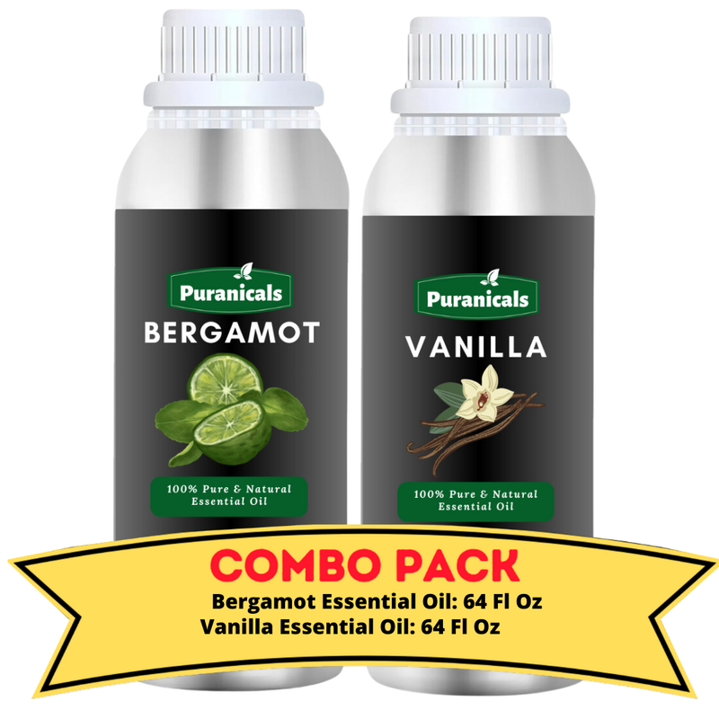 Bergamot Essential Oil & Vanilla Essential Oil Bundle- 64 oz Each | Vibrant Bergamot with Earthy Vanilla for Deep Hydration and Restoration | Ideal for Moisturizing Skincare and Calming Aromatherapy