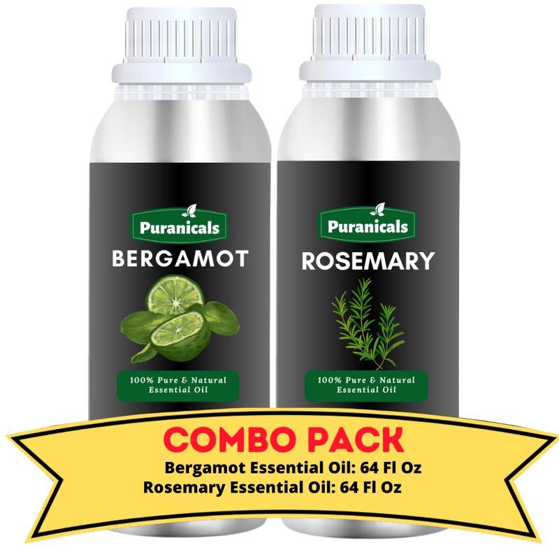 Bergamot Essential Oil  & Rosemary Essential Oil Bundle- 64 Oz Each | Uplifting Bergamot Essential Oil Harmonizes with Hydrating Rosemary Essential Oil for a Nourishing Skincare Ritual