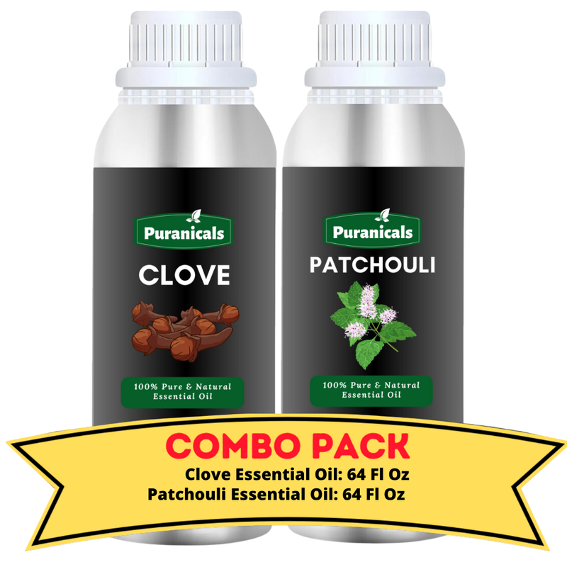 Clove Essential Oil & Patchouli Essential Oil Bundle | 64 oz Each by Puranicals | 100% Pure & Natural | Spicy & Earthy Blend for Grounding & Calming Experiences | Hydrating & Soothing Properties for Radiant Skin & Tranquil Atmosphere