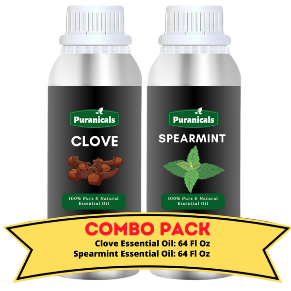 Clove Essential Oil  & Spearmint Essential Oil Bundle | 64 oz Each by Puranicals | 100% Pure & Natural | Invigorating & Minty Blend for Energizing & Refreshing Sensations | Moisturizing & Refreshing for Smooth, Revitalized Skin