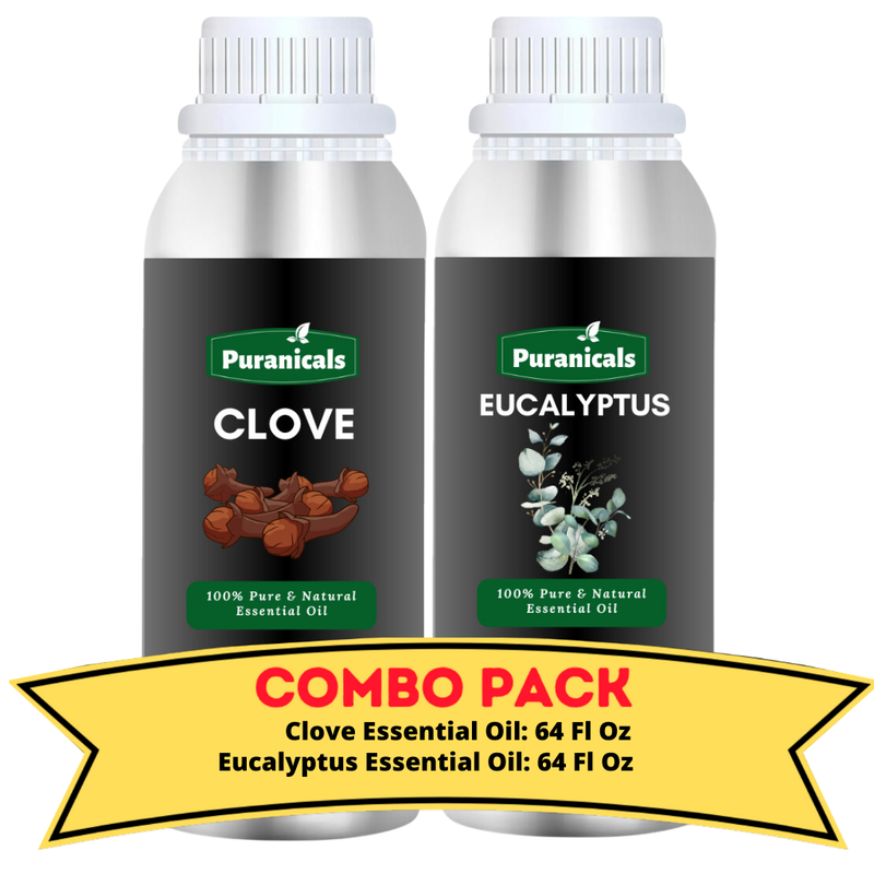 Clove Essential Oil & Eucalyptus Essential Oil Bundle | 64 oz Each by Puranicals | 100% Pure & Natural | Revitalizing & Refreshing Fusion for Purification & Clarity | Moisturizing & Energizing Blend for Smooth, Invigorated Skin