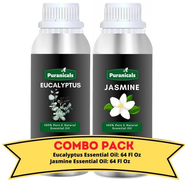 Eucalyptus Essential Oil & Jasmine Essential Oil Bundle-| 64 Ounces Each | Refreshing & Floral Harmony | Crisp Eucalyptus & Luxurious Jasmine | Perfect for Energizing Skincare, Soothing Aromatherapy, and Creating a Revitalizing Atmosphere