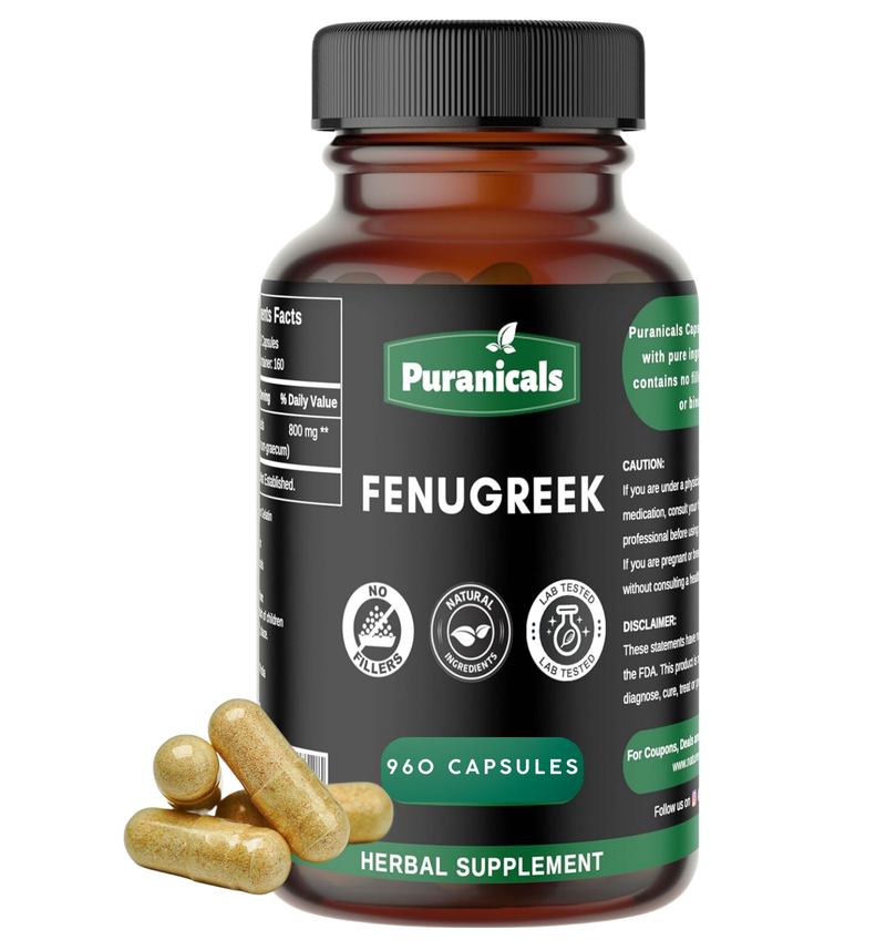 Puranicals Premium Fenugreek 960 Capsules – Natural Support | Herbal Supplement | 800mg Pure Fenugreek Seed powder per Serving