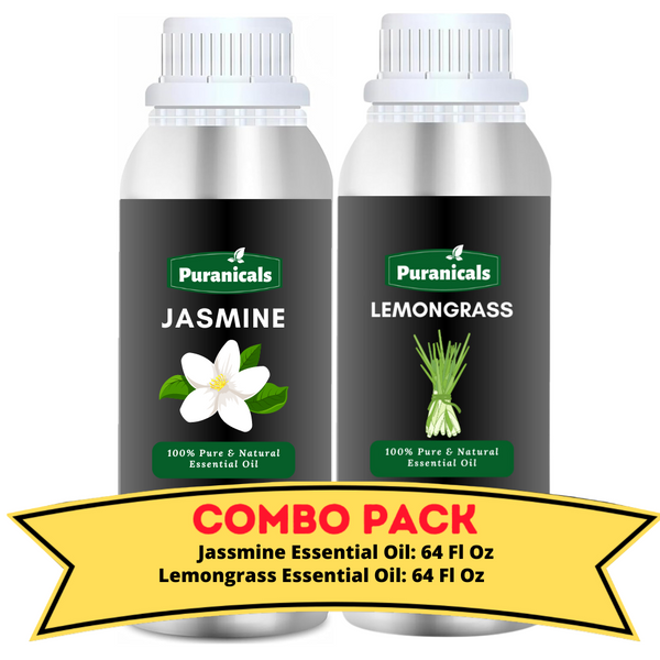 Jasmine & Lemongrass Essential Oil Bundle – 64 Ounces Each | Refined Floral Jasmine and Energizing, Citrusy Lemongrass | Revitalizing Aromatherapy | Perfect for Calm Relaxation, Invigorating Atmosphere, and Creative DIY Beauty