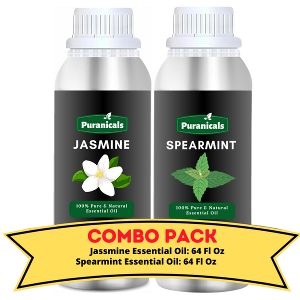 Jasmine Essential Oil & Spearmint Essential Oil Bundle – 64 Ounces Each | Luxurious Floral Jasmine Meets Refreshing, Cool Spearmint | Invigorating Aromatherapy | Ideal for Relaxation, Refreshing Atmosphere, and DIY Beauty