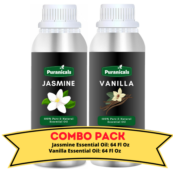 Jasmine & Vanilla Essential Oil Bundle – 64 Ounces Each | With Luxurious Floral Elegance and Warm, Comforting Vanilla | Soothing Aromatherapy | Perfect for Relaxation, Cozy Atmosphere, and DIY Beauty