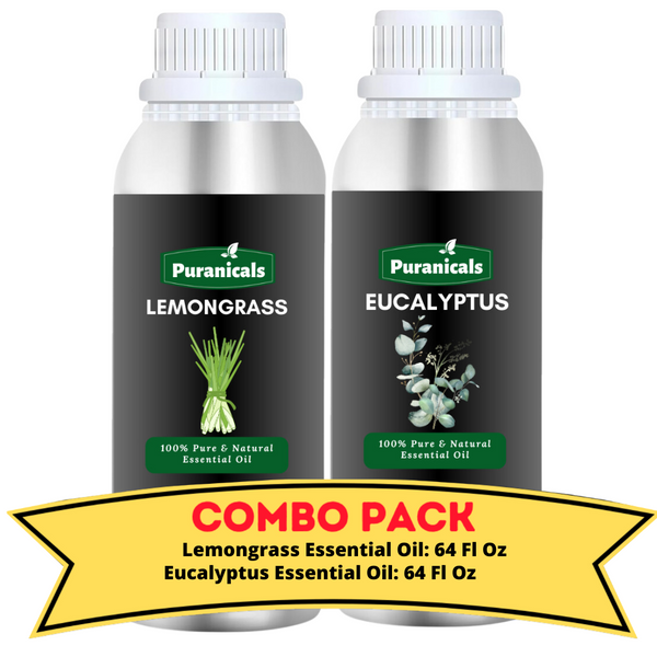 Lemongrass Essential Oil & Eucalyptus Essential Oil Bundle- 64 Ounces Each | Invigorating Lemongrass Essential Oil with Fresh, Minty Eucalyptus Essential Oil | Perfect for Creating Refreshing Environment | Used in Diffusers, Skincare or Personal Care