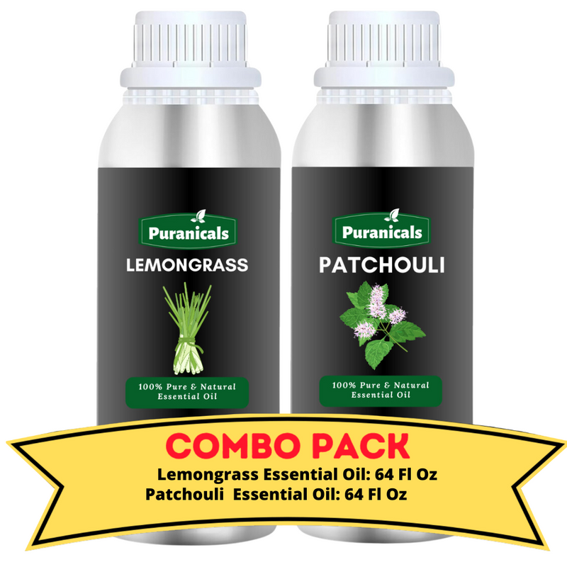 Lemongrass Essential Oil & Patchouli Essential Oil Bundle- 64 Ounces Each | Bright, Citrusy Lemongrass Essential Oil & Earthy, Musky Patchouli Essential Oil | Provides Deep Relaxation | Adds Depth to Your Aromatherapy Routine | Perfect for Skincare