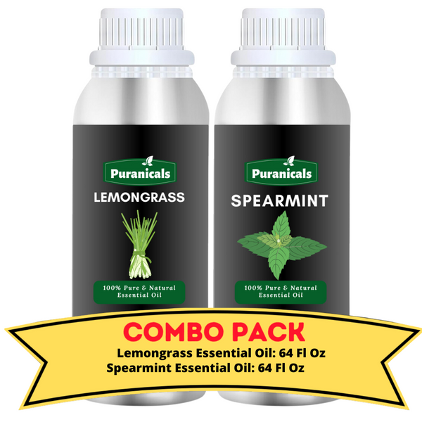 Lemongrass Essential Oil & Spearmint Essential Oil Bundle- 64 Ounces Each | Bright, Citrusy Lemongrass With Cool, Refreshing Spearmint | Energizing and Invigorating | Hydrating, Uplifting Effects | Perfect in Diffusers, Room Sprays, or Personal Care.