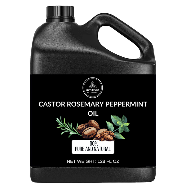 Castor Oil with Rosemary and Peppermint Oil | 100% Pure & Natural Oil | Cold Pressed | Great for Skin, Nails & Hair | Non-Greasy Body Oil | Helps with Hair Growth.