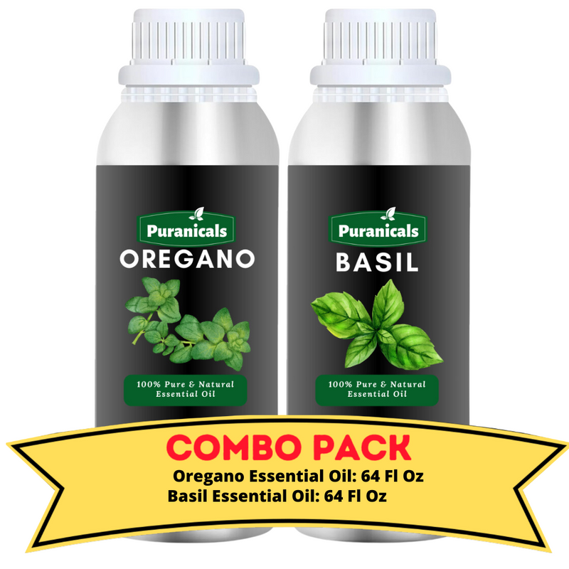 Oregano Essential Oil & Basil Essential Oil Bundle- 64 Ounces Each | Oregano offers purifying and revitalizing benefits for clear, healthy skin, while Basil provides a fresh, invigorating aroma that enhances mental clarity and focus.