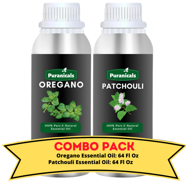 Oregano Essential Oil & Patchouli Essential Oil Bundle- 64 Ounces Each | Grounding Skincare Hydration & Calming Aromatherapy Blend for Relaxation