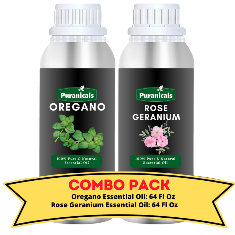 Oregano Essential Oil & Rose Geranium Essential Oil Bundle- 64 Ounces Each | Moisturizing, Calming Blend for Emotional Balance | Mood-Enhancing Aromatherapy | Excellent to Provide Soft & Supple Skin