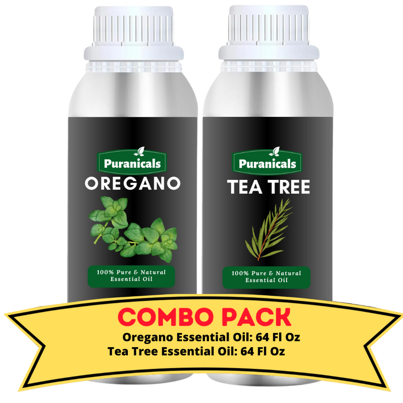 Oregano Essential Oil & Tea Tree Essential Oil Bundle- 64 Ounces Each |  Purifying, Clarifying Skincare & Aromatherapy Duo | Provides Refreshing and Revitalizing, Skin