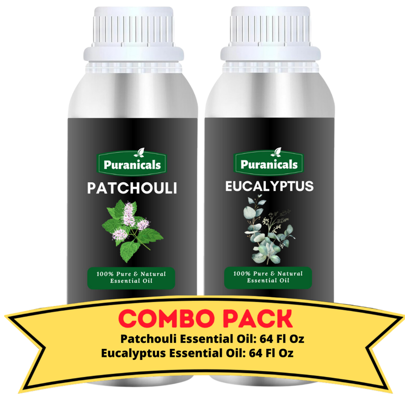 Patchouli Essential Oil & Eucalyptus Essential Oil Bundle- 64 Ounces Each | With Calming Properties of Patchouli Essential Oil and Refreshing Scent of Eucalyptus Essential Oil | Provides Hydration and Skin Nourishment