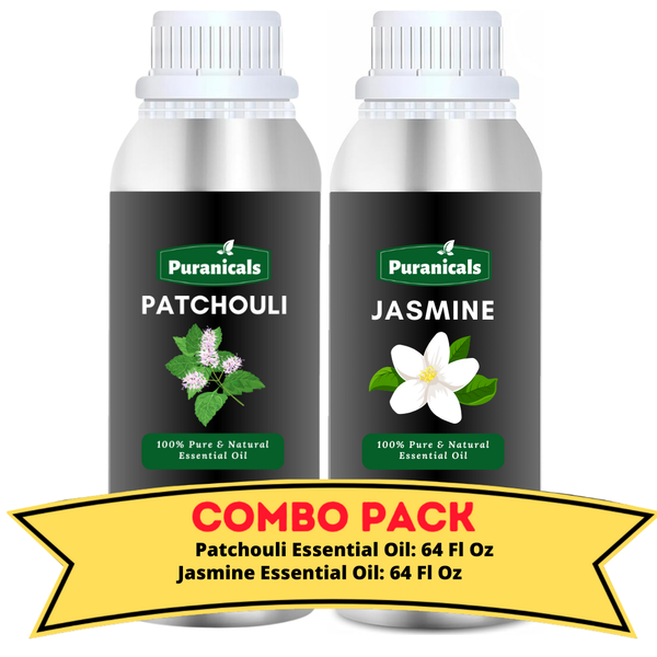 Patchouli Essential Oil & Jasmine Essential Oil Bundle - 64 Ounces Each | Earthy Patchouli with Lush, Floral Jasmine | Ideal for Creating a Luxurious and Uplifting Atmosphere with Calming and Harmonizing Effects